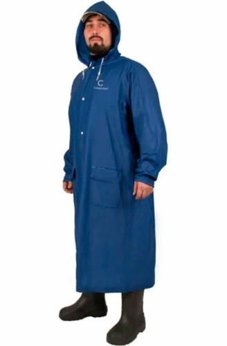 Плащ-дождевик Следопыт плотный PVC 76х130см на кнопках с капюшоном синий (56-58)