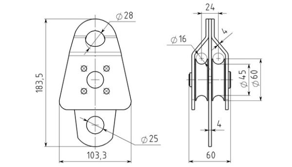  Блок-ролик Вертикаль двойной большой с подшипником в Красноярске  